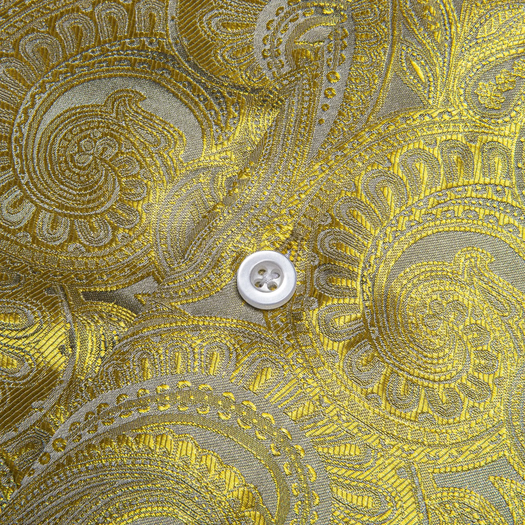 Yellow Paisley Pattern Silk Men's Long Sleeve Shirt